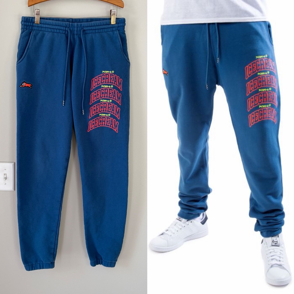 ICECREAM Men’s Blue Max Joggers Sweatpants Loungewear Streetwear Casual